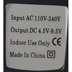 ADAPTADOR AC INPUT: AC 110V -240V  / OUTPUT: DC 4.5V - 9.5V	